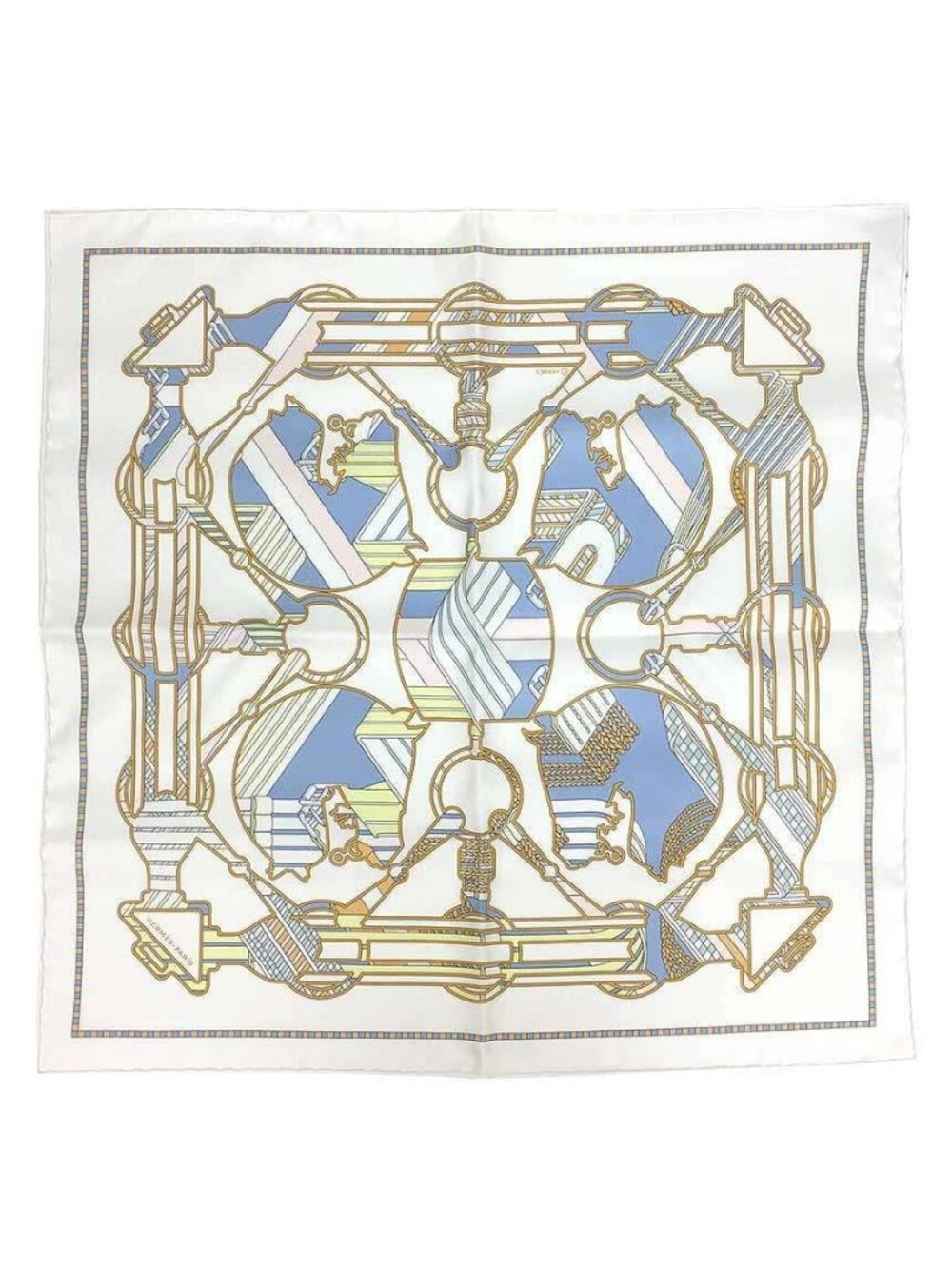 Hermes Scarf Carre 45 Gavroche 45 Tatersale en Zigzag Tattersall White Silk